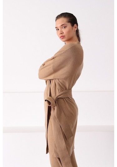 Ferraro Camel Paçası Lastikli Kaşmirli Kadın Triko Pantolon Camel