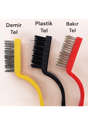 3 Parça Tel Fırça Bakır,demir Ve Sert Plastik Detaylı Temizlik Seti
