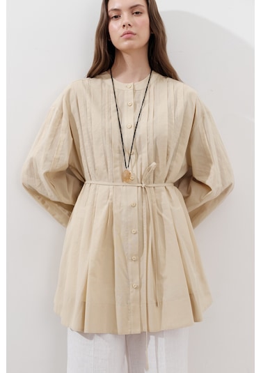 Nervürlü Geniş Kollu Tunik Sarı Sarı