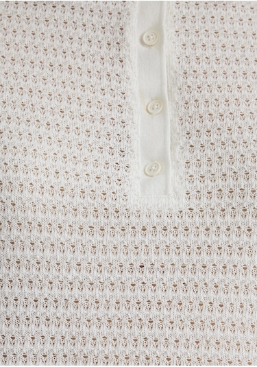 Mavi - Beyaz Örme Polo Tişört 1612654-70057 Beyaz