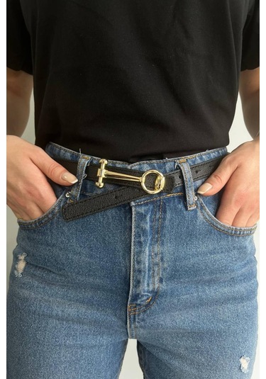 Vos Versa Uzun Tasarım Gold Tokalı Taba İnce Kadın Kemeri Vosdk0214101 Siyah