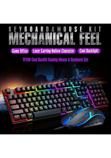 Techbloom Ergonomic Kablolu Gaming Klavye Ve Fare Seti Black Abs Malzeme Laptop İçin Ergonomik Tasarım Diğer