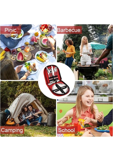 Kişilik Kamp Çatal Bıçak Takımı, Piknik Çatal Bıçak Takımı 10 Parça Kılıflı Kaşık Çatal Bıçak Klips Plaka, Paslanmaz Çelik Kamp Sofra Takımı Diğer