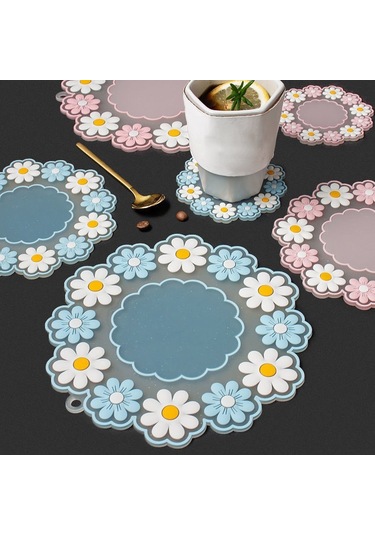 Sones Ev Yüksek Sıcaklığa Dayanıklı Papatya Bardak Altlıkları Mutfak Masa Üstü Yalıtım Matı, Stil: Mavi Büyük Diğer