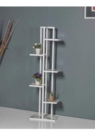 6 Bölmeli Raf Beyaz Metal Çerçeveli Sağlam Beyaz Mermer