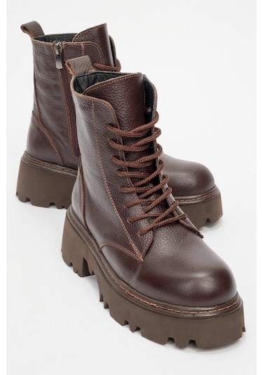 Loreta Kahve Hakiki Deri Kadın Postal Bot Kahve