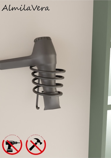 Siyah Yapışkanlı Kare Fön Makinesi Askısı Saç Kurutma Makinesi Tutacağı Çok Renkli