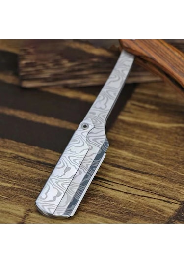 Tan Ahşap Saplı Bıçak Tıraş Jilet Profesyonel Berber Tıraş Makinesi Kaş Jilet 1 Razor Mkt