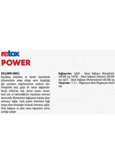 Retox Power Verim Düşüklüğü İçin Hayvan Yem Katkı 25 Kg Kraft