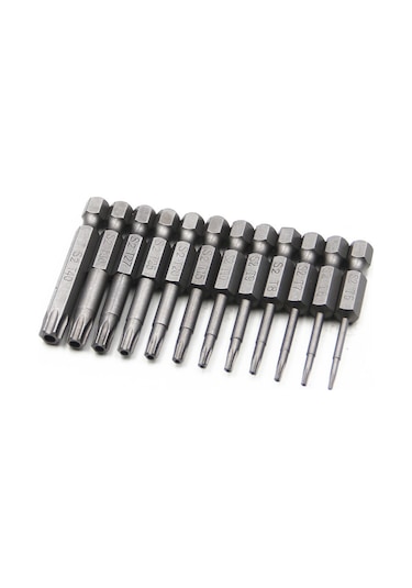 Suofeng 12 Parça S2 Çelik Boş梅花 Uçlu Tornavida Seti - 50mm Uzunluk, Hex Kolu, T5-t40 Boyutları