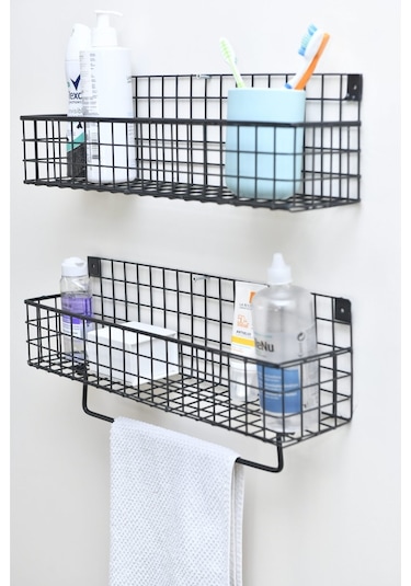 Metal Mutfak Banyo Duvar Havluluk Rafı 2’Li Set Wd 239 Siyah