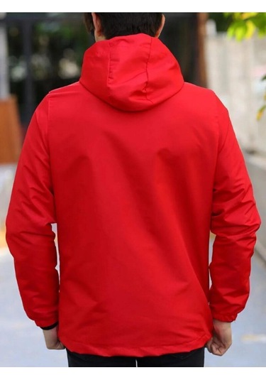 İçi Astarlı Su Ve Rüzgar Geçirmez Erkek Cepli Yağmurluk Kırmızı