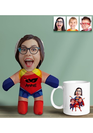 Bk Gift Kişiye Özel Fotoğraflı Süper Anne Bebek Yastık Ve Kupa Bardak Hediye Seti-3, Anneye Hediye, Anneler Günü Hediyeleri Kobitmeyencom30621 Bk Gift