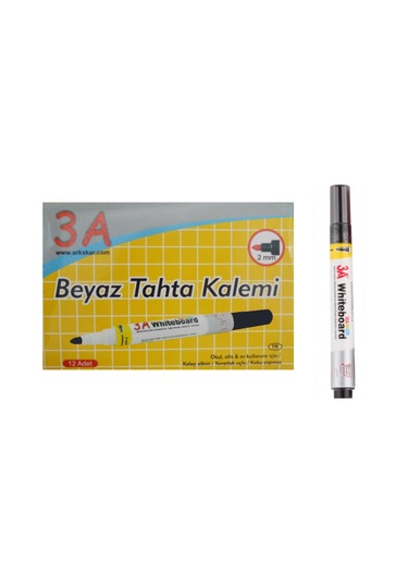 3A Beyaz Tahta Kalemi Yuvarlak Uçlu 1 Kutu 12 Adet Siyah