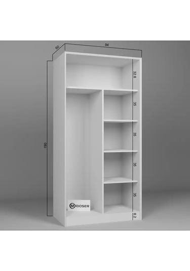 Lucas 6 Kapaklı 10 Raflı Elbise Dolabı - Gardırop Seti Beyaz 282 Cm Beyaz