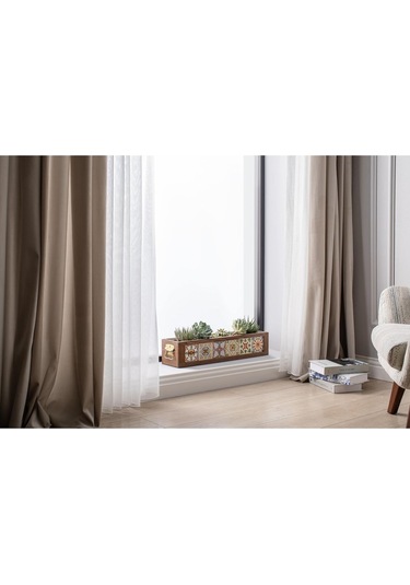 Halohope El Yapımı 6 Meksika Çinili Dekoratif Modern Ahşap Dikdörtgen Kaliteli Bahçe Balkon Saksı Saksılık