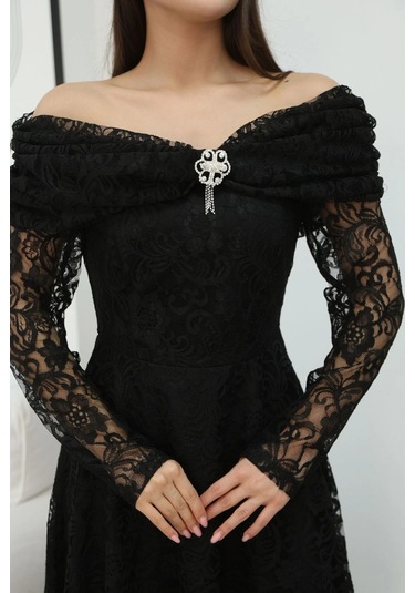 Aşkın Büyüsü Dantel Abiye Elbise 6055-siyah Siyah