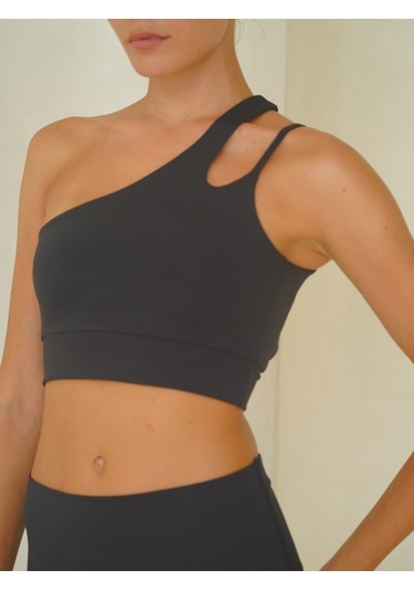 Asana Omuz Detay Spor Antrasit Crop Antrasit