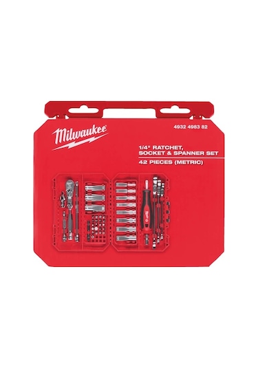Milwaukee 1/4'' Cırcır Tornavida Kollu Lokma Set 42 Parça 4932498382