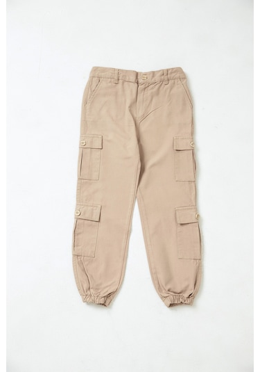 Gabardin Çoçuk Ünisex Kargo Pantolon Açık Kahverengi