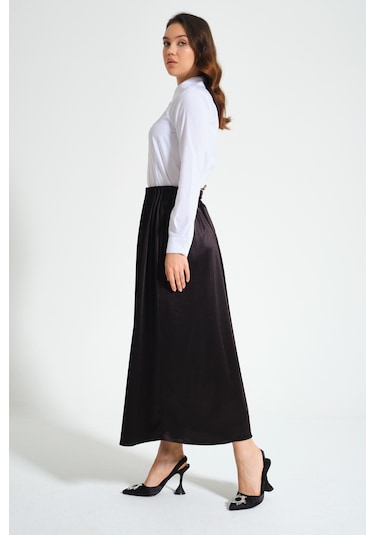 Mizalle Beli Pliseli Krep Siyah Etek Siyah