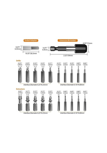 Tangshopping Kırık Vida Sökme Seti-22 X Kolay Çıkarılabilen Vida Çıkarma Seti-gri