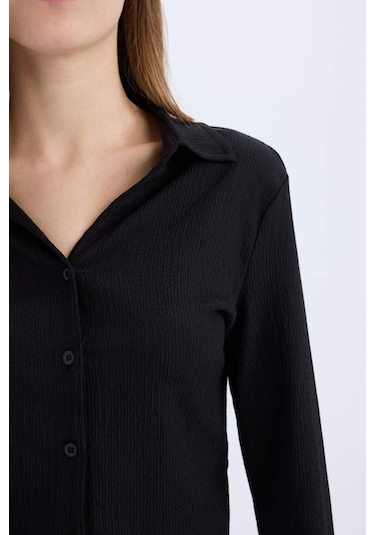 DeFacto Coool Fitted Basic Düz Bürümcük Uzun Kollu Gömlek A0012AX25SPBK81