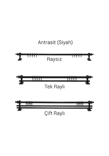 Antrasit Ahşap Rustik Perde Askısı - Raylı Rustik Borusu
