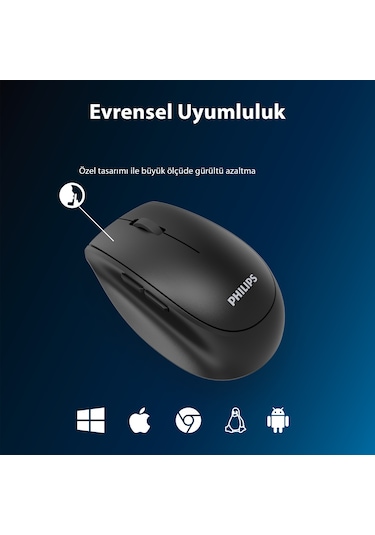 Philips Spk7627 Kablosuz Bluetooth Dual Mod 1600dpı 6 Tuşlu Sessiz Optik Mouse Siyah Spk7627-black