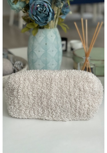 El Yapımı Ekru Renk Teddy Yün Örgü El Çantası Ekru