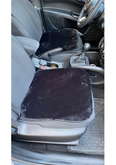 Yumuşak Tüylü Peluş Serme Oto Koltuk Koruyucu Minder Ön Arka Siyah