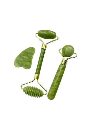 Hangfox Yüz Bakımı Taş Seti: İki Yönlü Mermer Rulman + Gua Sha Tarak - Cilt Parlaklığı Ve İnce Çizgiler İçin