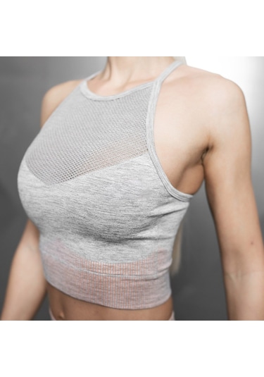 Skycity Spor Sütyeni - Yüksek Destekli, Nefes Alabilen, Çıkarılabilir Pedli, Şerit Desenli, Koşu Ve Yoga İçin Gri
