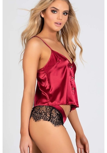 Merry See Dantelli Saten Şortlu Pijama Takım - Kırmızı