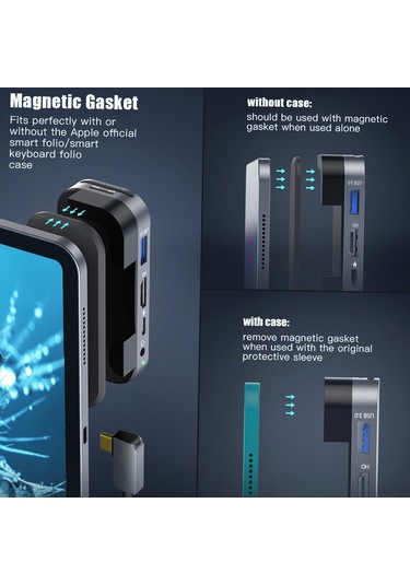 Maiyame İpad Uyumlu Pro 11/12.9 2018-2020 Usb-c Dönüştürücü Gri - Hdmı 4k, Usb-a, 3.5mm Ses, Sd/tf Kart, 100w Şarj - Çelik Alüminyum, Plug&play