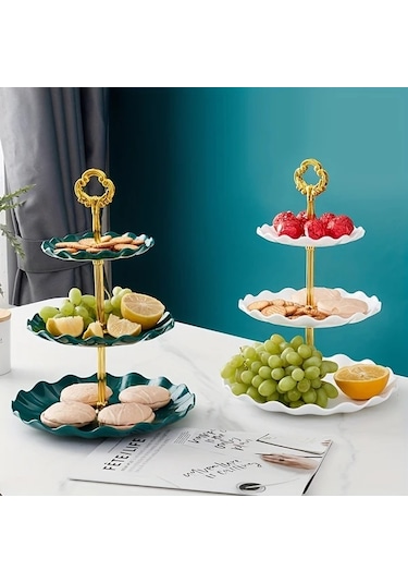 Dashanshop Ruffle Siyah Tek Parça 3 Katlı Porselen Kek Standı Kaymaz Tabanlı Dantel Desenli