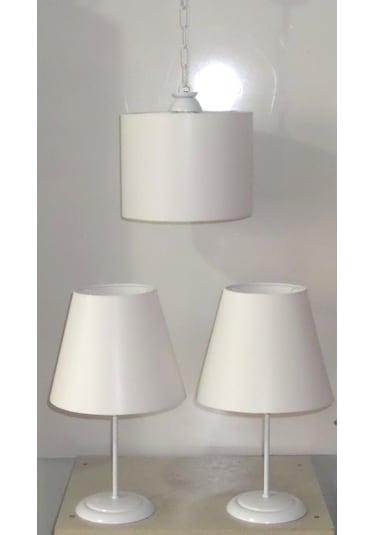 3 Lü Yatak Odası Abajur Avize Seti (Beyaz Renk)