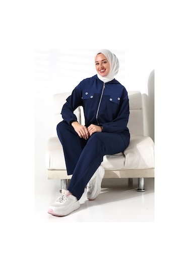 Kadın Mevsimlik Alt Ve Üst Rahat Lacivert Spor Tesettür Takım Lacivert