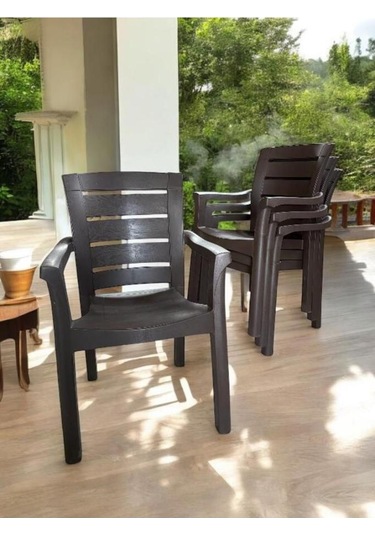 4 Adet Napoli Kalın Bacaklı Kollu Sandalye Koltuk Kahve Kahverengi