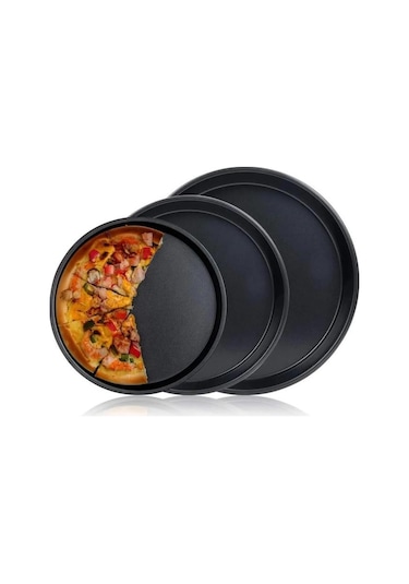 Kapris 3 Lü Emaye Pizza Fırın Tepsi Seti 26-29-32 Cm Kap-536 Siyah
