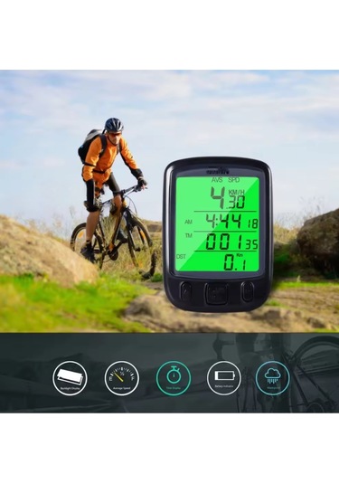 Bisiklet Km Hız Sayacı Led Ekran Hız Göstergesi - Su Geçirmez Siyah