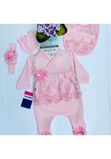 Dantel Desenli 0-3 Ay Bebek Mevlüt Takımı Pembe