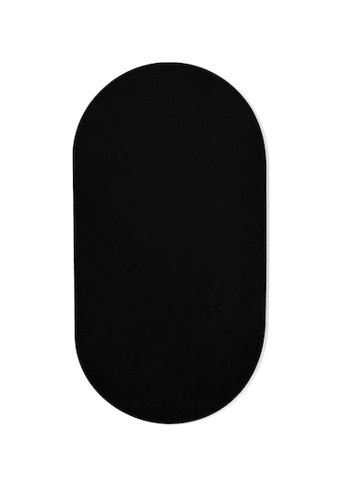 Siyah Fluffy Oval Post Peluş Halı Antibakteriyel Kaymaz Taban