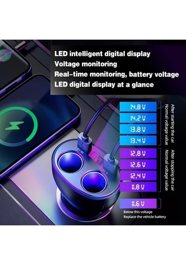 Trendooze 360 Derece Dönebilir 2usb Gaojunshop01 Çoklu Şarj Cihazı Telefon Ve Araç İçin