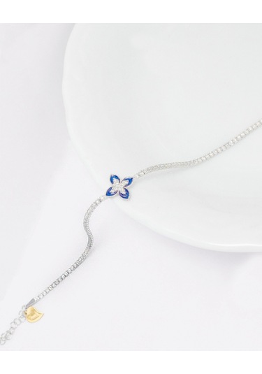 Brezza Lusso Jewelry Mineli Lusso Çiçeği Su Yolu Pırlanta Işıltılı Kadın Gümüş Bileklik