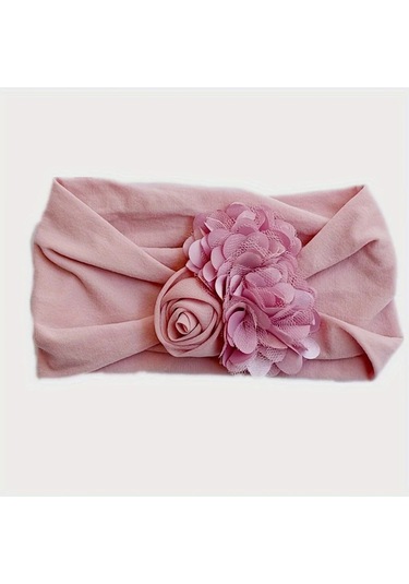 Elmpaly Puding Rengi Yenidoğan Bandı - Yumuşak Ayarlanabilir Büyük Çiçekli Kurdele Toz Pembe