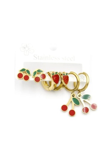 6'lı Set Meyve Küpe - Altın Çok Renkli