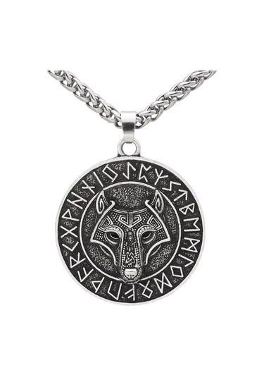 Viking Savaşçı Kurt Kabartma Nordik İskandinav Rune Titanyum Pasl Çok Renkli