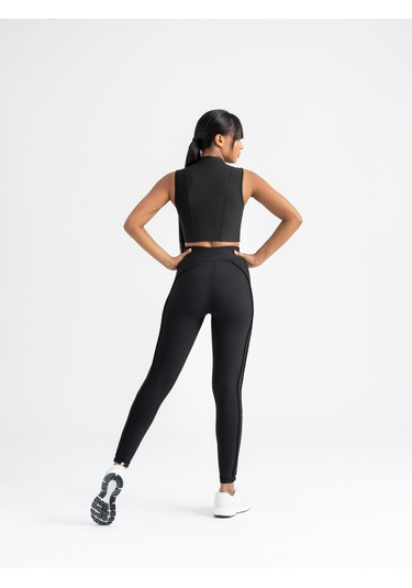 Dikişle Modellenmiş Spor Tayt Siyah