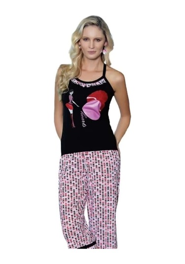 Berrak Bayan Kalp Baskılı Takım 2462 Siyah